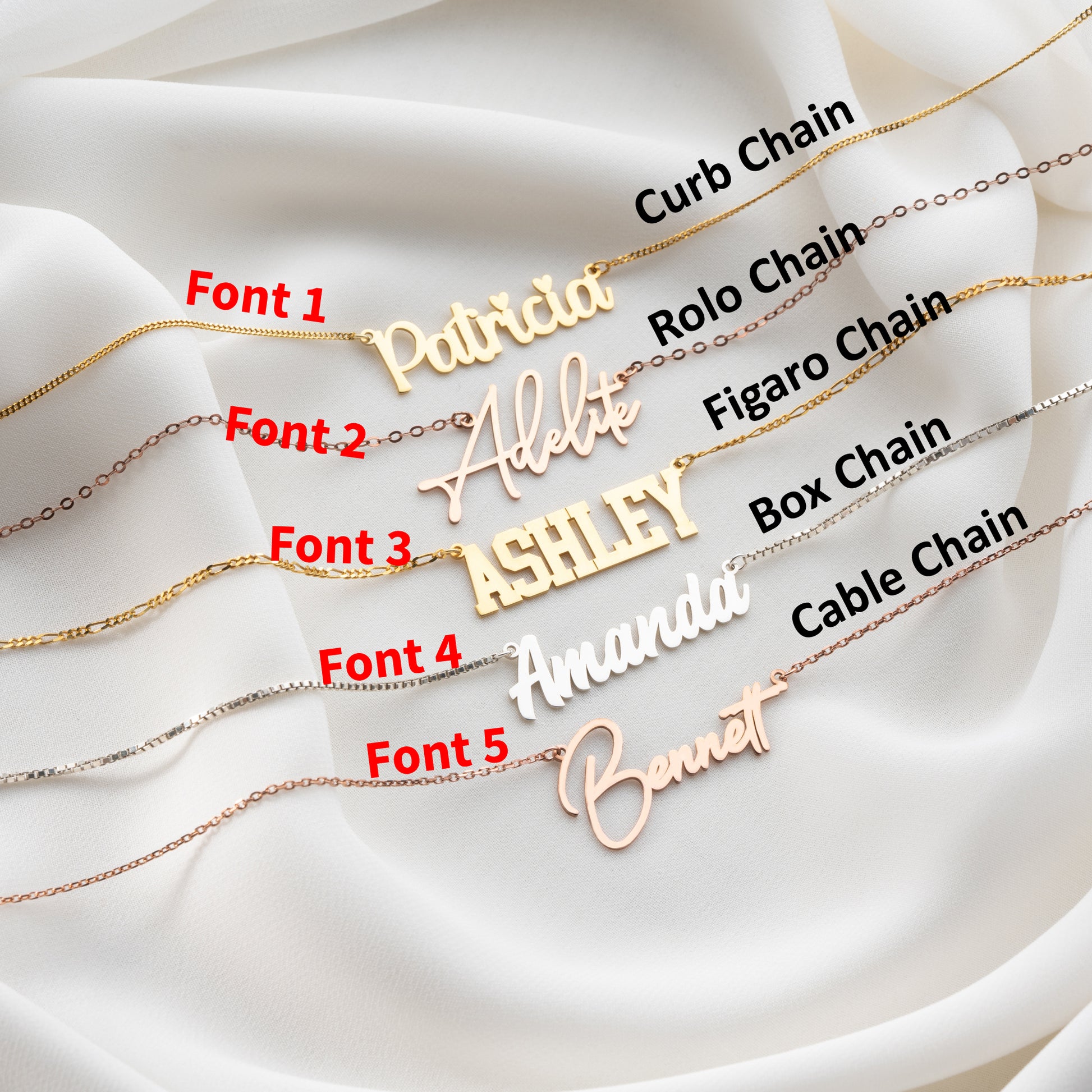 Curb, Rolo, Figaro, and Box cable chains in sterling silver, stylish and durable designs for every occasion