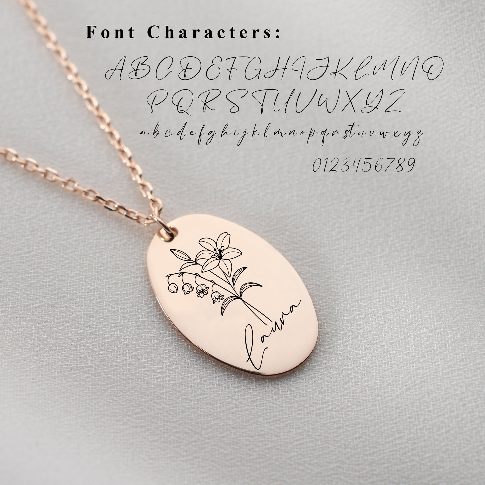 Custom floral pendant necklace, a beautifully crafted personalized jewelry piece featuring delicate flower designs.