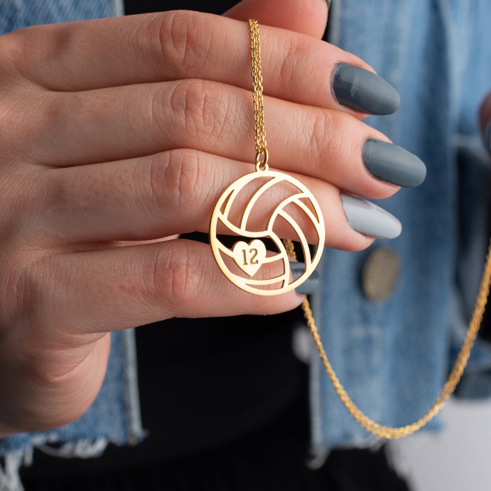 Dainty volleyball necklace with customized number, a stylish sports accessory.