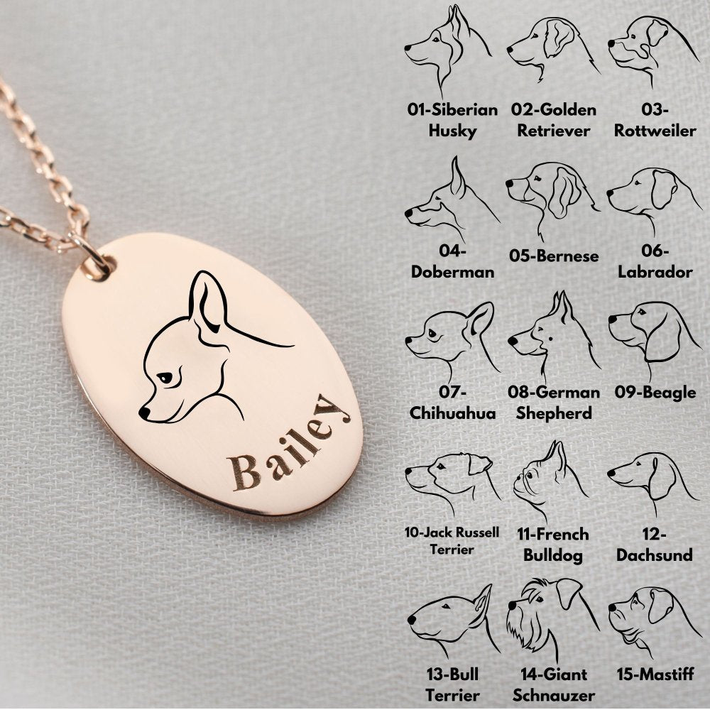 Gold custom dog loss necklace, a personalized pet memorial jewelry piece.