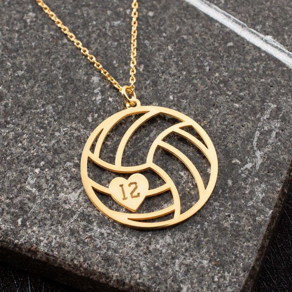 Personalized senior volleyball number necklace, a perfect gift for graduating athletes.