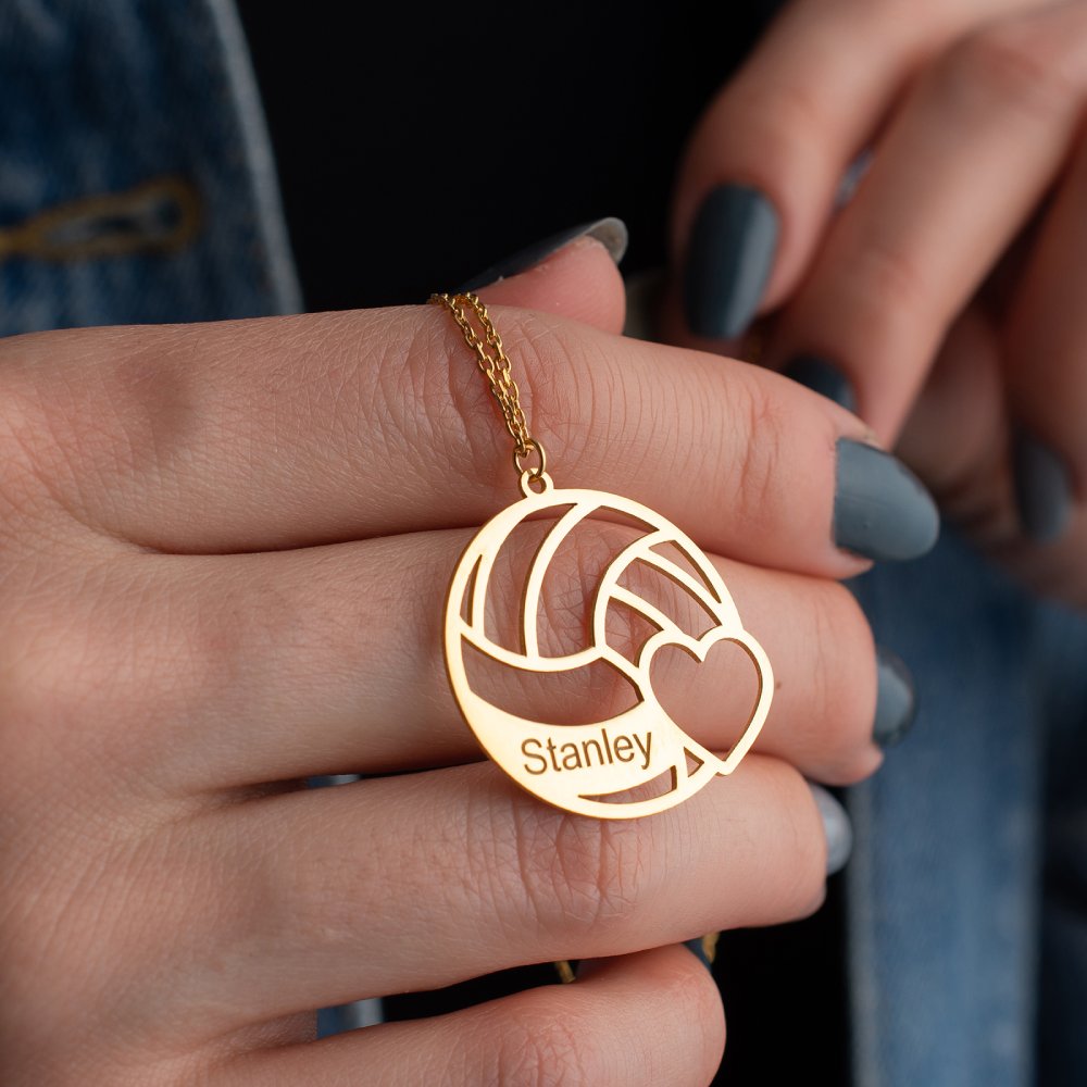 Personalized volleyball name necklace, a unique jewelry piece for sports lovers.