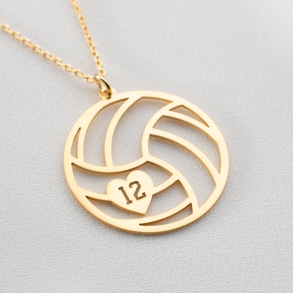 Custom volleyball number necklace, a unique birthday jewelry piece for sports lovers.