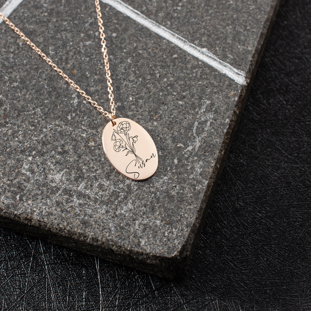 Custom birth flower necklace gift, a personalized and elegant jewelry piece featuring delicate floral designs for each birth month.