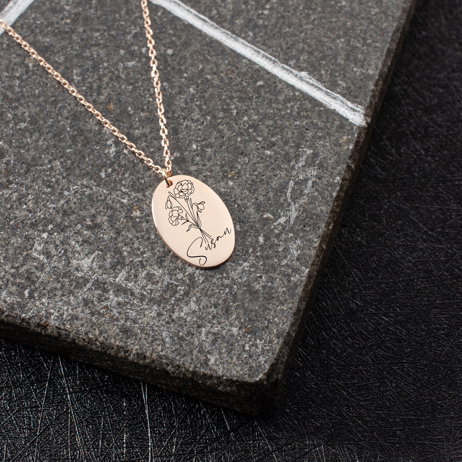 Custom birth flower necklace gift, a personalized and elegant jewelry piece featuring delicate floral designs for each birth month.