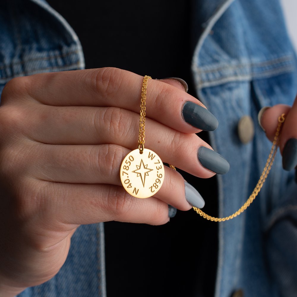 Custom coordinates compass necklace, a meaningful personalized gift