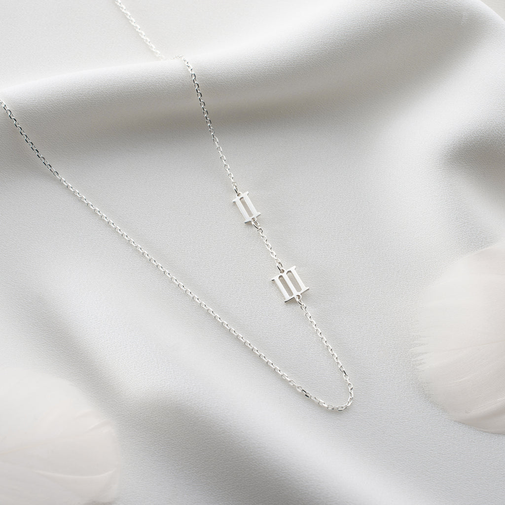 Custom number necklace with side Roman numeral design, elegant and unique