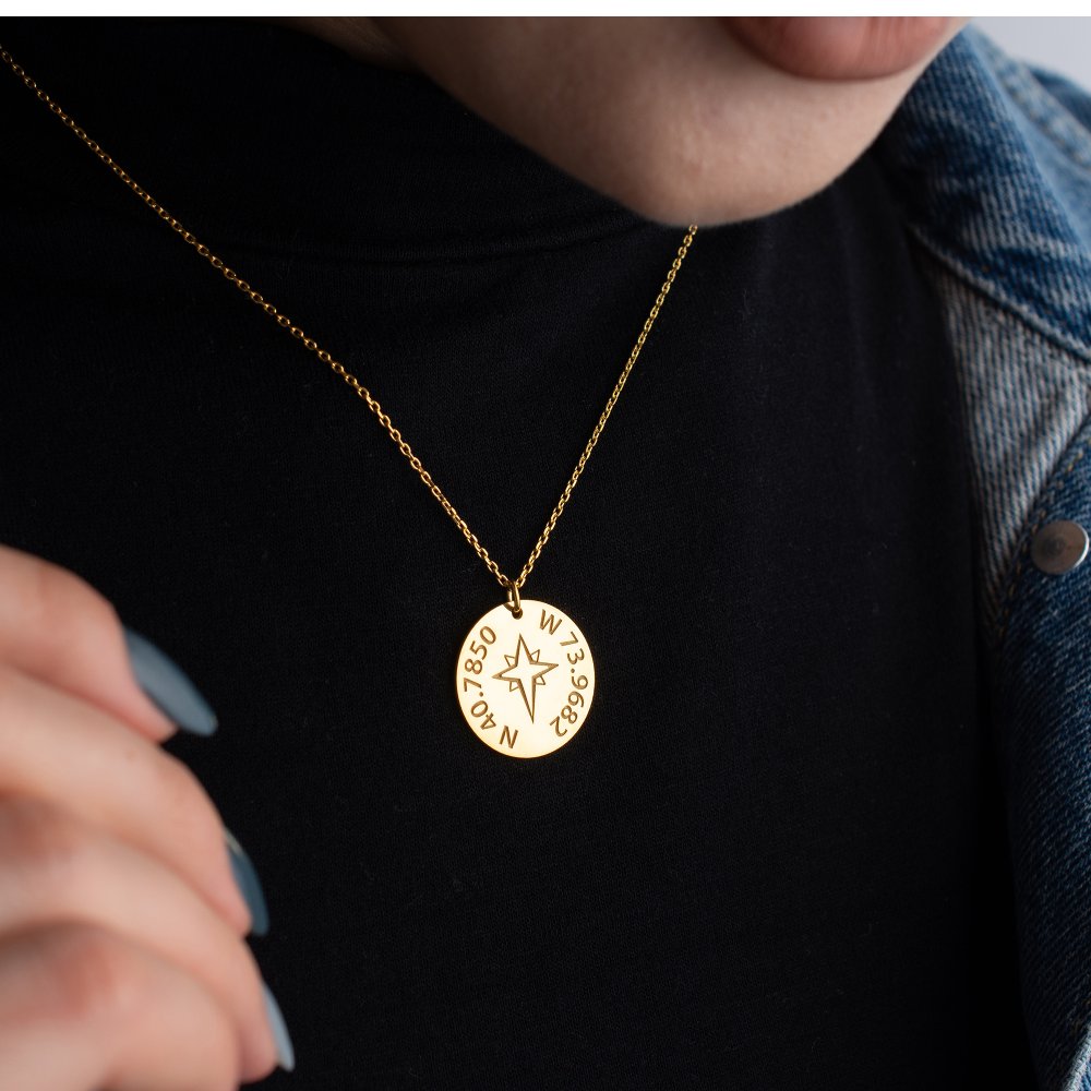 GPS location compass necklace, custom jewelry to mark a special place
