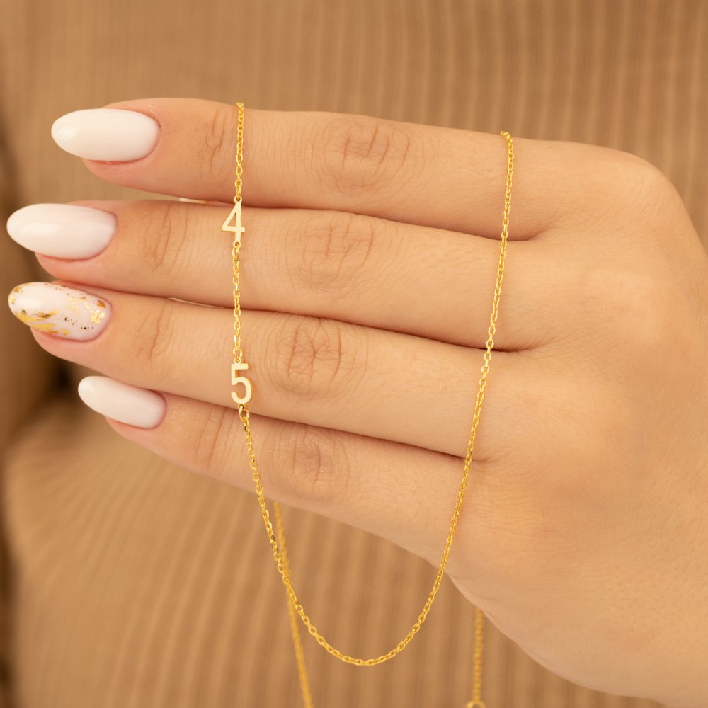 Personalized gold number necklace, a shiny custom piece for any occasion